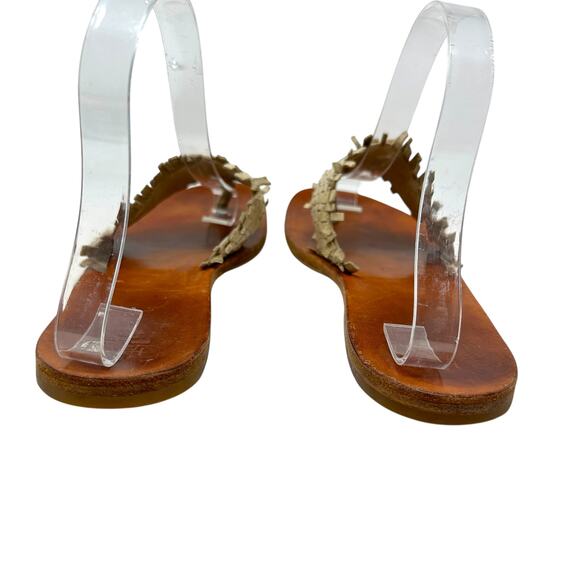 Henry Cuir Slide Sandals Leather‎ Woven Rattan Beaded Tan Brown Size 38 US 8 - Picture 6 of 13